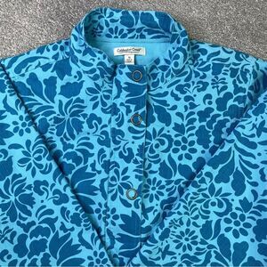 Coldwater Creek Blue Floral Cotton Jacket 1X Snap Front Lightweight